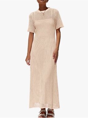 Breathable Crochet Maxi Dress in Apricot (Beige)